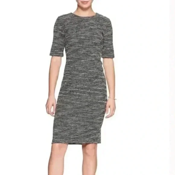 Banana  Republic Boucle Sheath Dress Size 6 Petite Black White - Picture 2 of 13